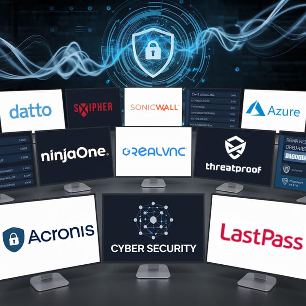 screens showing cyber security solutions from leading cyber security companies